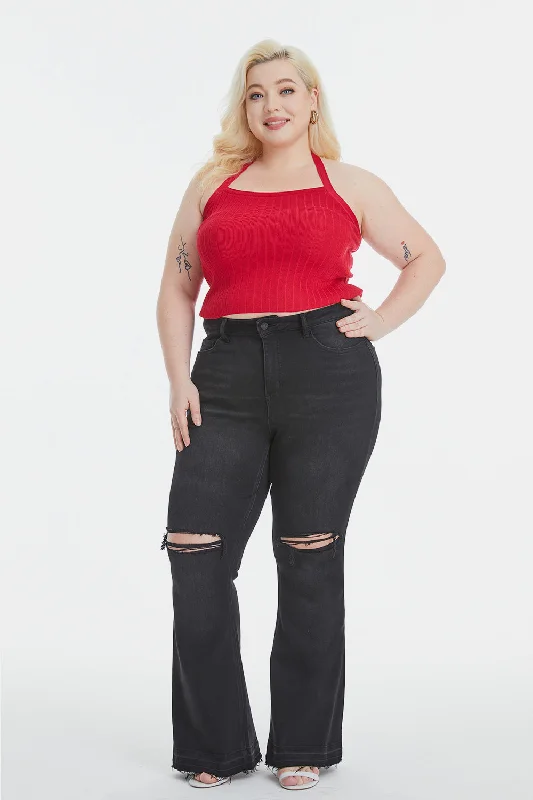 Cozy Outerwear BAYEAS Full Size High Waist Distressed Raw Hem Flare Jeans