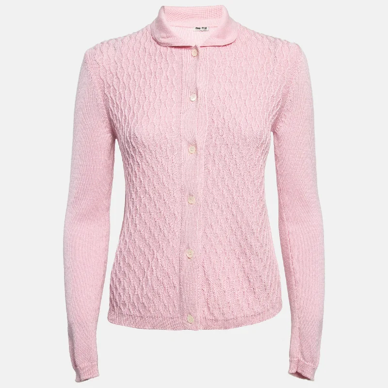 Miu Miu Pink Patterned Knit Button Front Cardigan