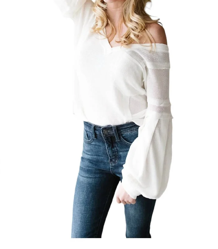 Bellissimo Draped V-Neck Sweater In White