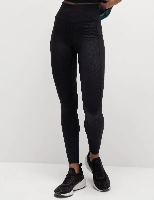 Go Move Printed Embossed High Waisted Gym Leggings - Black