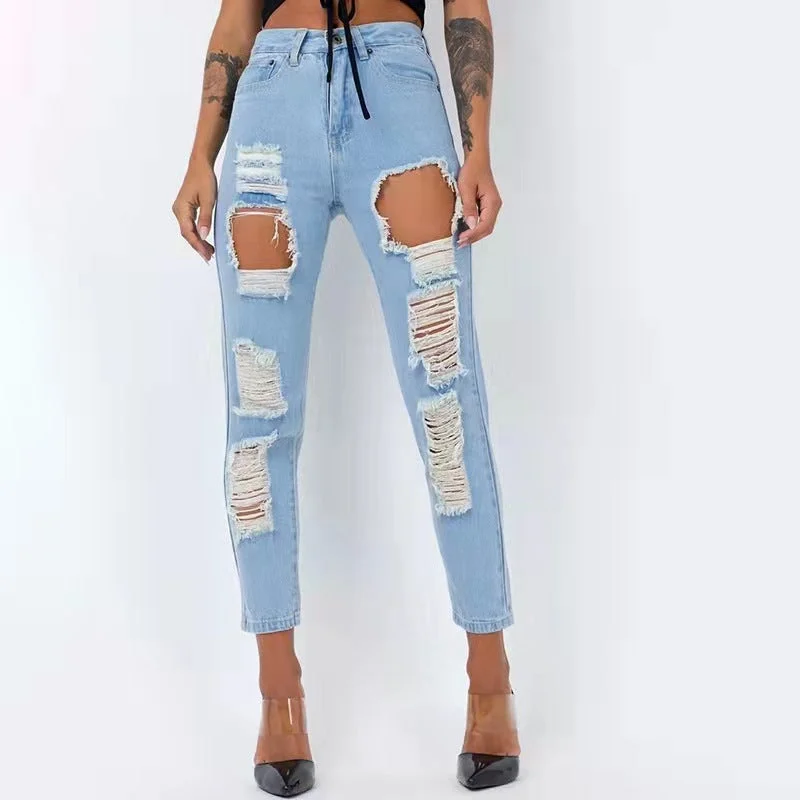 Washed-Out Frayed Cut-Off Wholesale Casual Jeans