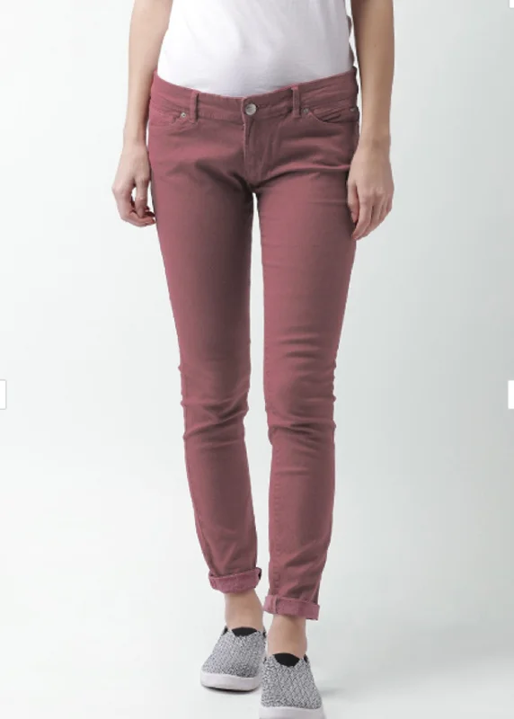 Women's Plain Jeans,Dark Pink