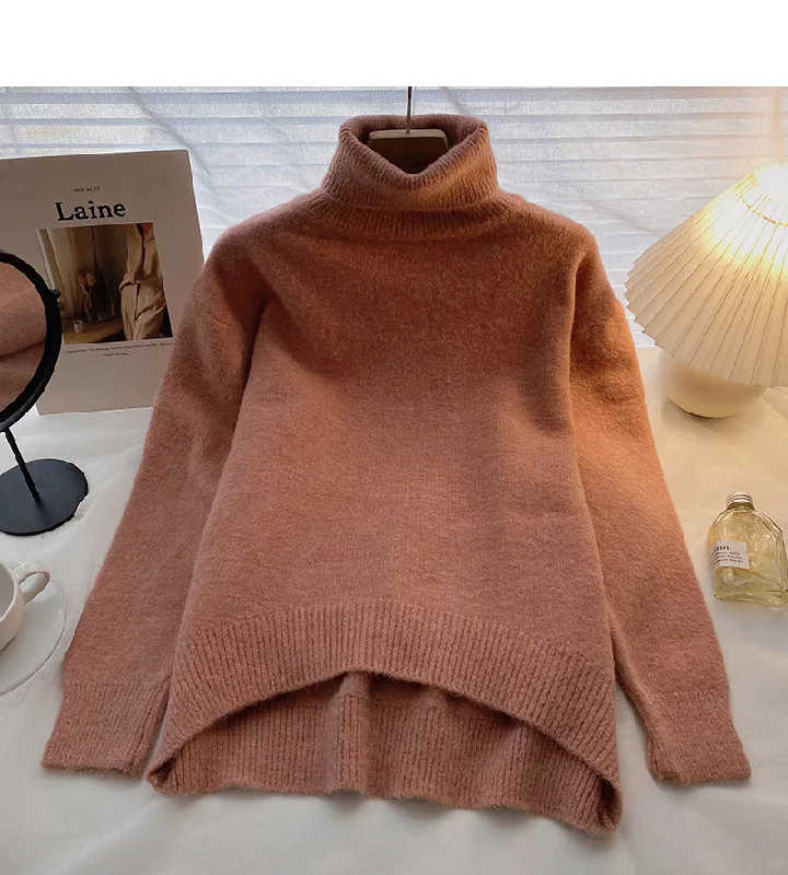 High neck sweater retro minority long sleeve Pullover loose top  6562