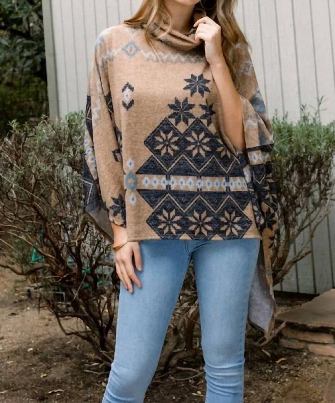 Montana Cowl Neck Poncho In Camel