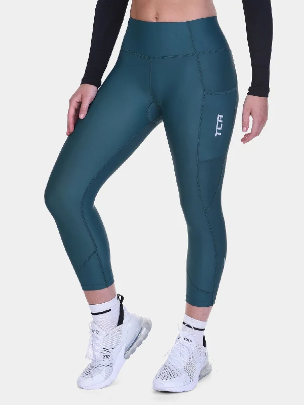 Padded Capri Cycling Leggings For Women With Reflective Strips & Side Pocket