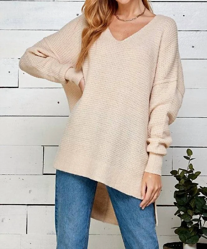 Taryn Oversized V-Neck Sweater In Stone