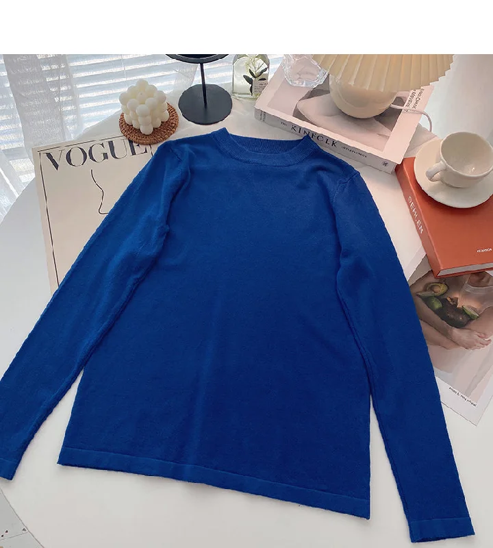 Simple foundation versatile solid color Pullover long sleeve bottomed top  6519