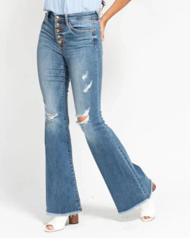 Lenae Mid Rise Button Fly Flare Jean